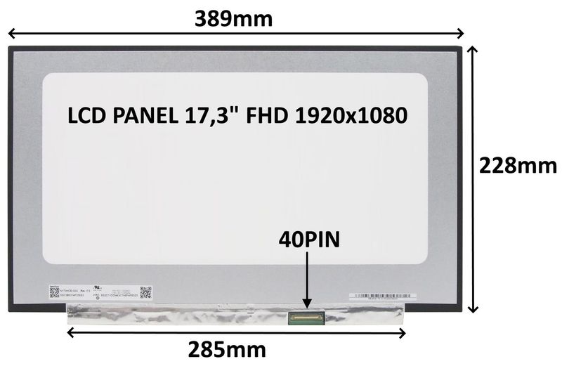 LCD PANEL 17,3" FHD 1920x1080 40PIN MATNÝ IPS 144HZ / BEZ ÚCHYTŮ