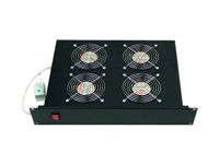 19" horizontální ventilační jednotka 4x ventilátor 2U termostat šedá RAL7035