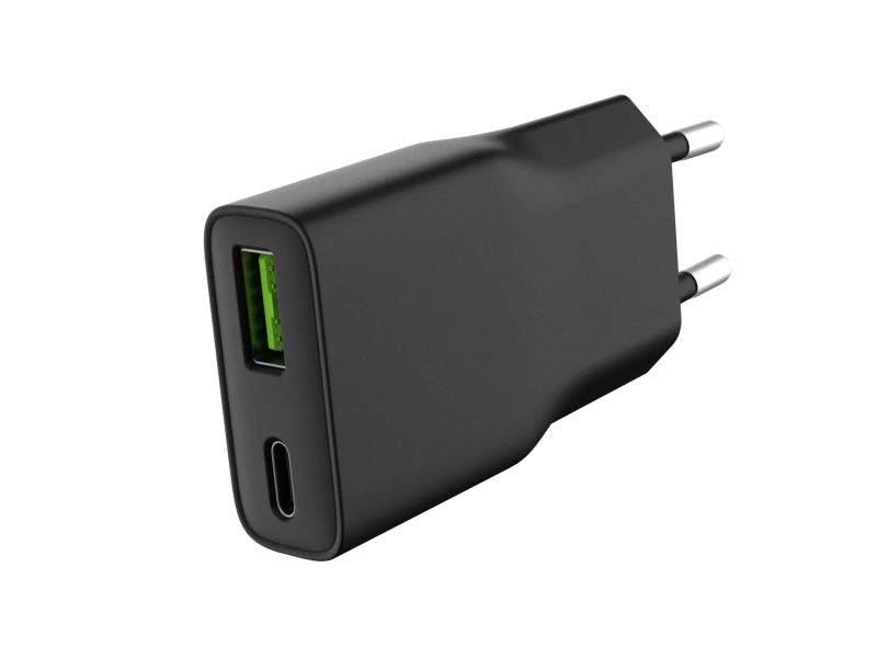 Univerzální USB nabíječka Natec RIBERA GaN SLIM, 20 W, 1X USB-A + 1X USB-C, Černá