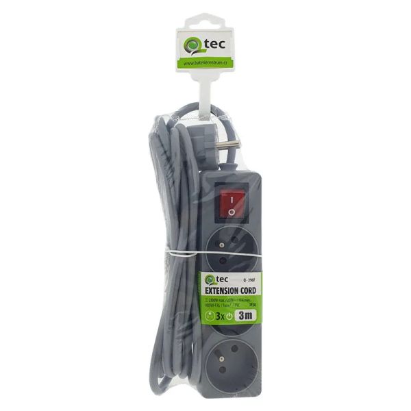 Prodloužovací kabel 3 zásuvky 3 m QTEC Q-396F s vypínačem