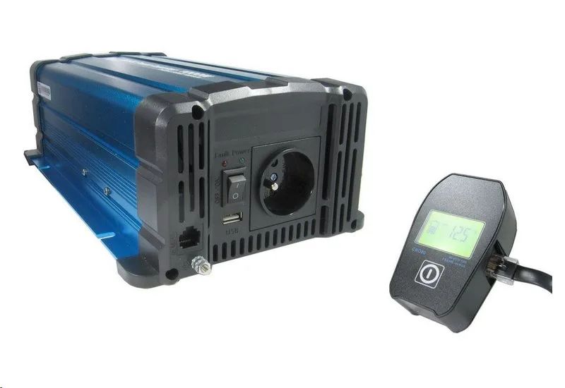 Měnič napětí Solarvertech G525C FS1000 12V/230V 1000W + USB, dálkové ovládání, čistá sinusovka