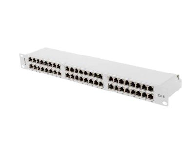 Patch panel 48 portů 1U 19" CAT.6 ftp stíněný šedý lanberg