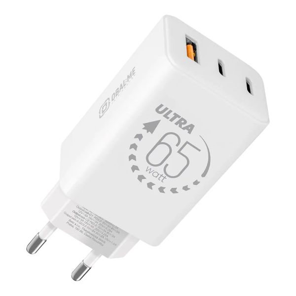 OBAL:ME GaN Cestovní Nabíječka USB-A + 2xUSB-C 65W White