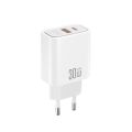 XO sieťová nabíjačka CE42 PD 30W 1x USB-C 1x USB biela + kábel USB-C - USB-C