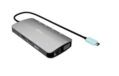 i-tec USB-C Metal Nano 3x Display (DP, HDMI and VGA) Docking Station, Power Delivery 100W
