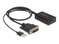 Kabel adaptéru - DVI-D, USB (pouze napájení) (M) do DisplayPort (F) - DisplayPort 1.2 - 50 cm - podpora 4K30Hz - černá