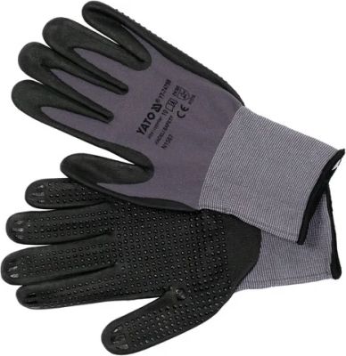 YATO Ochranné rukavice nylonu potažené pěnovým nitrilem s non -slip.