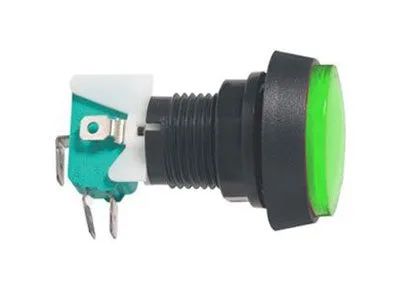 Přepínač tlačítko kulaté ON-(ON) 250 V/10 A s mikrospínačem zelené