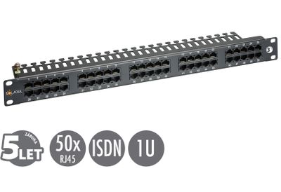 19" ISDN panel Solarix 50 x RJ45 černý 1U SX50-ISDN-BK
