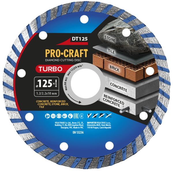 Diamantový řezný kotouč 125 mm PROCRAFT DT125 Turbo