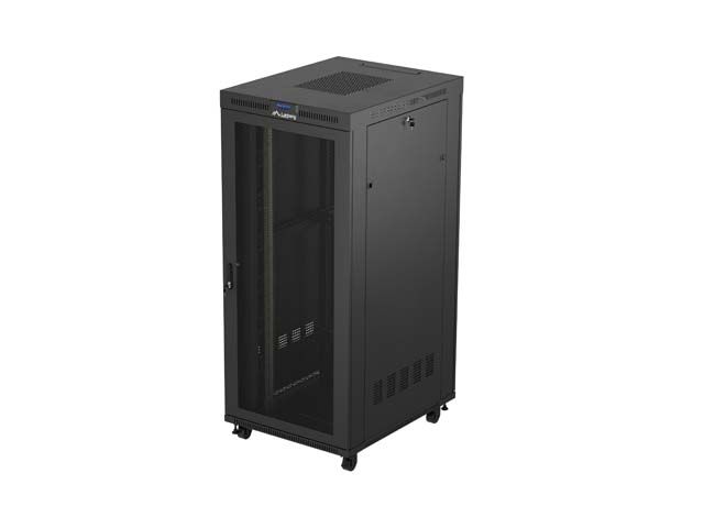 19" Volně stojící racková skříň 37u/800x1000 (flat pack) černá s prosklenými dveřmi lcd lanberg V2