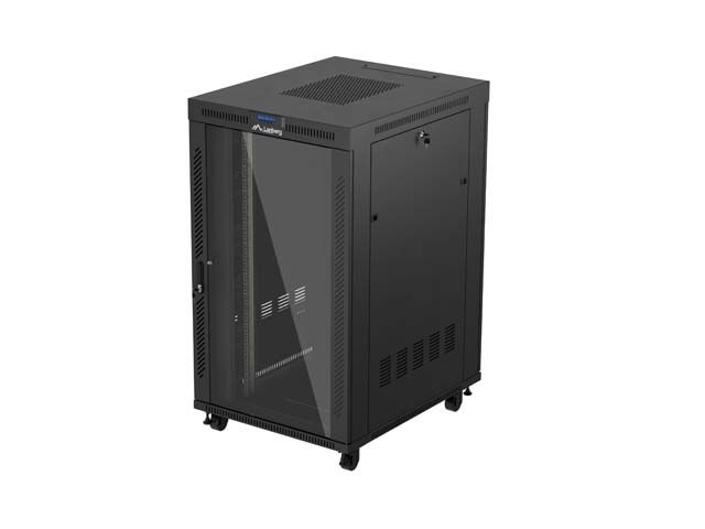 19" Volně stojící racková skříň 27u/800x1000 (flat pack) s prosklenými dveřmi lcd černá lanberg V2