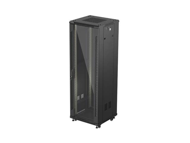 Lanberg 19" volně stojící racková skříň 37u/600x600 (flat pack) s prosklenými dveřmi černá