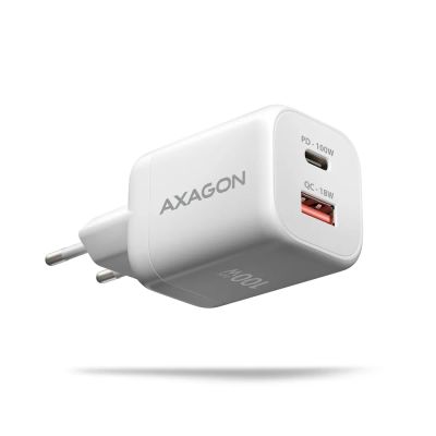 AXAGON ACU-PQ100W, GaN nabíjačka do siete 100W, USB-A+USB-C, PD3.0/PPS/QC4+/SFC2.0/Apple, biela
