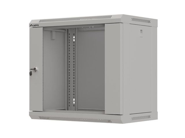 Lanberg 19" racková skříň pro montáž na stěnu 9u/540x350 (flat pack) s prosklenými dveřmi šedá