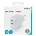 DELTACO USB-AC175, 2x USB A, Nabíječka, bílá