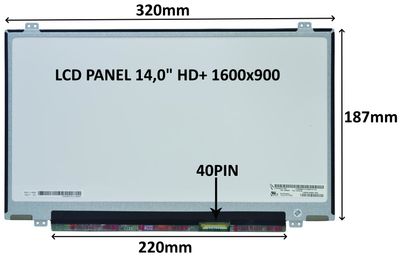 LCD PANEL 14,0" HD+ 1600x900 40PIN MATNÝ / ÚCHYTY NAHOŘE A DOLE