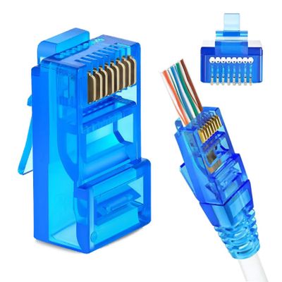 W-Star Konektor UTP RJ45EZ Cat5e100ks pozlacený, modrá, pass through ethernet RJ45EZ5BS
