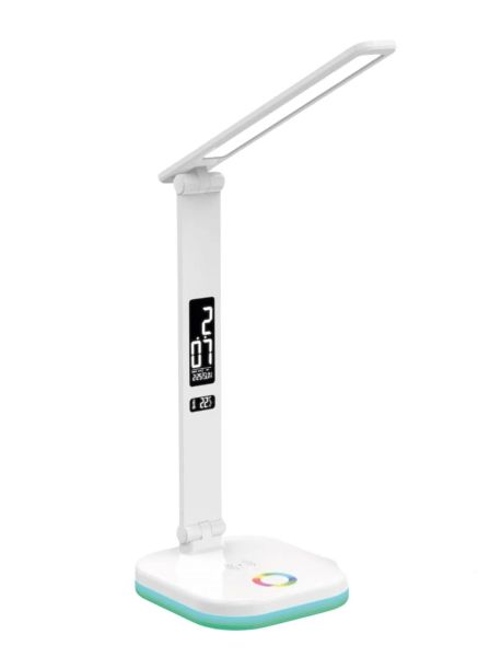 Platinet PDL711RGBW stolní LED lampa stmívatelná, bezdrátové nabíjení, hodiny, bílá
