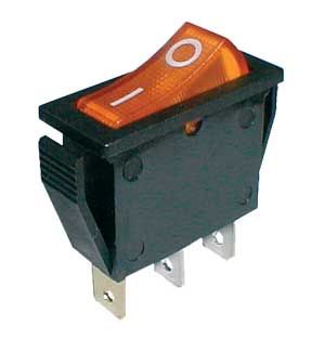 Kolébkový přepínač 2pol./3pin ON-OFF 250V/15A pros. žlutý