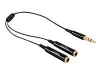 Audio separátor - mini-phone stereo 3.5 mm s piny (male) do mini-phone stereo 3.5 mm se zdířkami (female) - 25 cm - černá