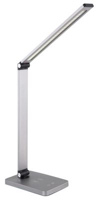 Platinet PDL888S stolní LED lampa 10W stmívatelná, bezdrátové nabíjení, USB port, stříbrná