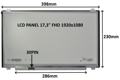 LCD PANEL 17,3" FHD 1920x1080 30PIN MATNÝ IPS / ÚCHYTY NAHOŘE A DOLE