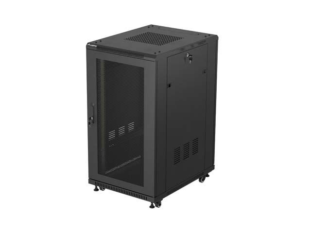 19" Volně stojící racková skříň 22u/600x800 (flat pack) se síťovými dveřmi černá lanberg