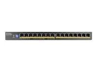 Zyxel GS1100 Series - Prepínac - nerízený - 16 x 10/100/1000 (1 PoE+) - desktop, pro pripevnení na zed - PoE+ (135 W)