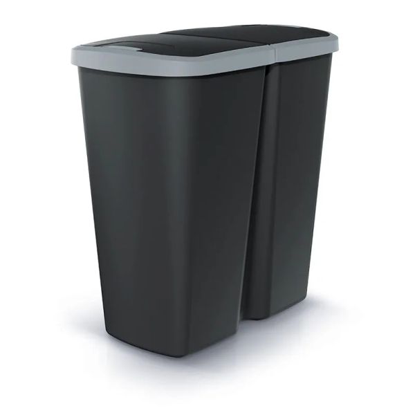 Koš odpadkový COMPACTA Q DUO černá se světle šedým víkem 45l
