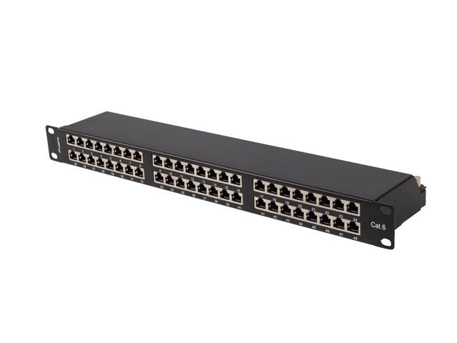 Patch panel 48 portů 1U 19" CAT.6 ftp stíněný černý lanberg