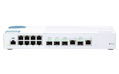 QNAP řízený switch QSW-M408-2C (12portů: 8x Gigabit port + 4x 10G SFP+ /2x 10GbE kombo porty)