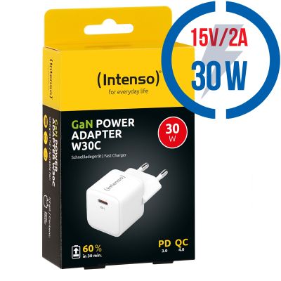 INTENSO W30C GaN, 1x USB C, Nabíječka, 30W, bílá
