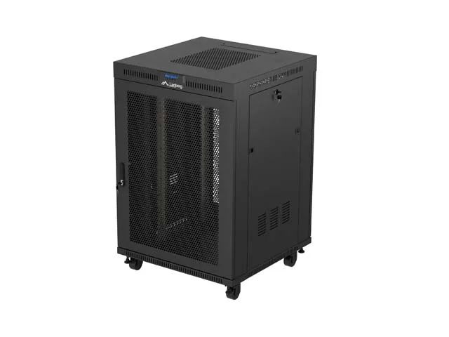 19" Volně stojící racková skříň 22u/800x800 (flat pack) černá s prosklenými dveřmi lcd lanberg V2