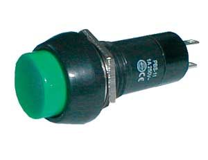 Přepínač tlačítko kulaté OFF-(ON) 250V/1A zelené