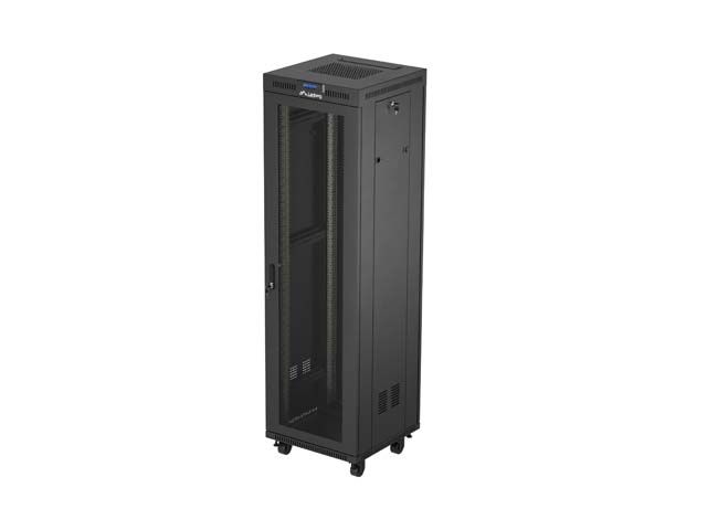 19" Volně stojící racková skříň 42u/600x600 (flat pack) se síťovými dveřmi lcd černá lanberg V2