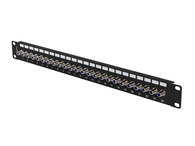 Patch panel 24 portů 1U s konektorem typu f černý lanberg