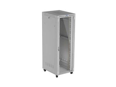 19" Volně stojící racková skříň 47U 800X1000 šedé prosklené dveře lcd lanberg (flat pack) V2