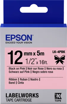 Epson zásobník se štítky – saténový pásek, LK-4HKK, černá/růžová, 12 mm (5 m)