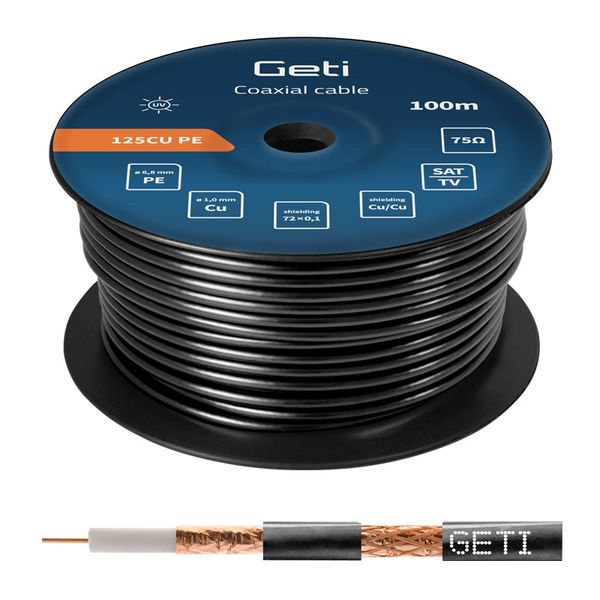 Koaxiální kabel GETI 125CU PE - venkovní (100m cívka)