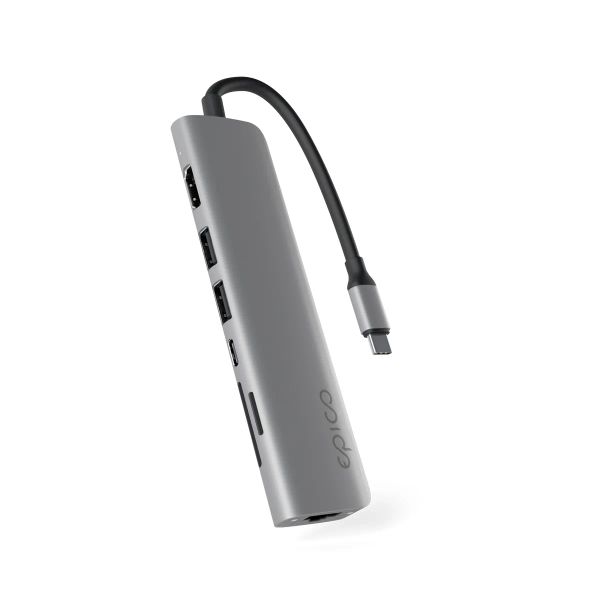 Epico 7v1 Multimedi Hub 8K s USB-C konekt. - šedá