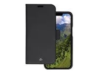 Pouzdro s klopou pro mobilní telefon - písmové hnědé úplety z udržitelné kůže - noční čerň - pro Apple iPhone 14 Plus