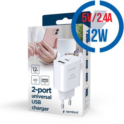 GEMBIRD TA-UC-2AC12-01, Nabíječka, USB/USB-C, 12W