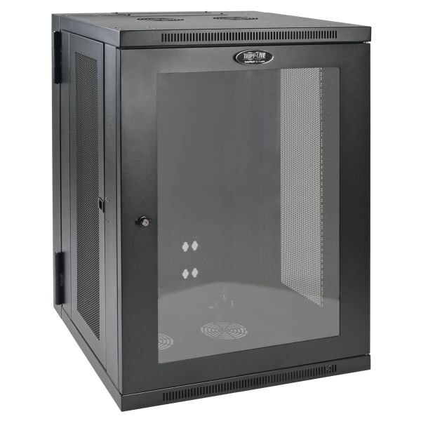 Skříň SmartRack 18U, Š=600mm, Hl=550mm, hloubka pro přepínače, prosklené dveře, montáž na stěnu