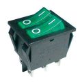 Přepínač kolébkový 2x(2pol./3pin) ON-OFF 250V/15A proz. zelený