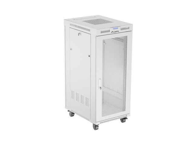 19" Volně stojící racková skříň 27U 600X800 šedá lcd s perforovanými dveřmi lanberg (ploché balení)