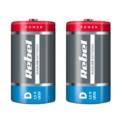 Baterie D (R20) alkalická REBEL Alkaline 2ks / shrink BAT0064