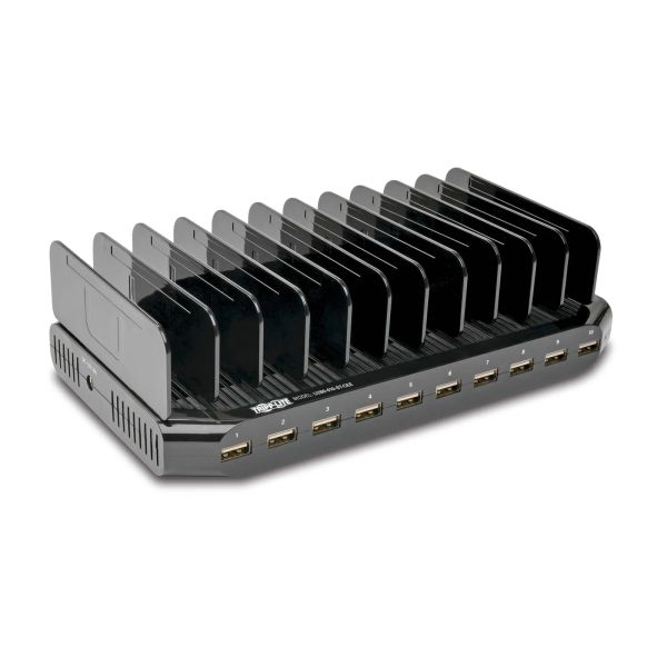 USB nabíjecí stanice s úložným prostorem, výstup 10x 12V, 8A, 96W, napájecí kabel Schuko