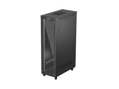 19" Volně stojící racková skříň 42U 600X1200 černé skleněné dveře lcd lanberg (flat pack) V2