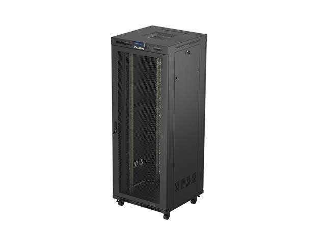 19" Volně stojící racková skříň 42U 800X800 černá lcd perforovaná dvířka lanberg (ploché balení)